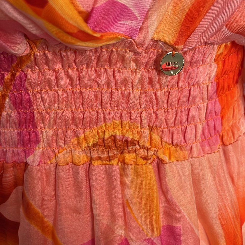Liu Jo Pink Orange Floral Ruffle Mini Dress Silk Feminine Flowy Beach Resortwear - Picture 4 of 10